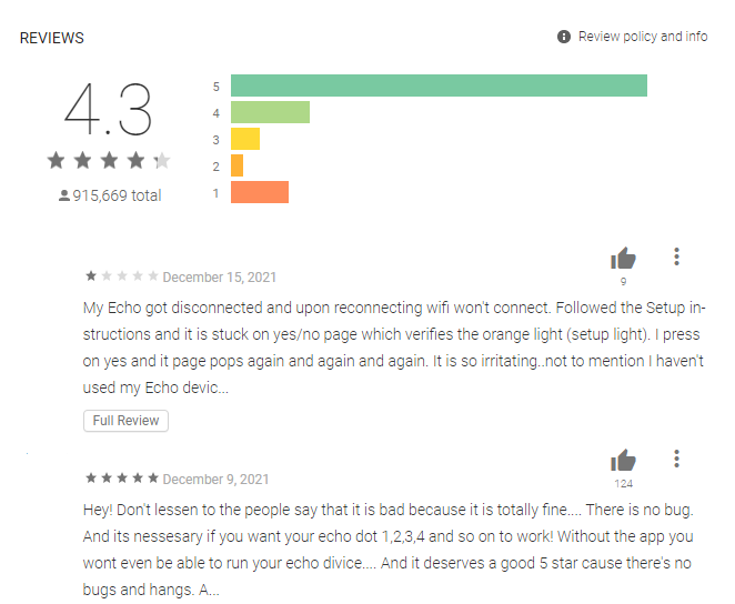 Application reviews and ratings