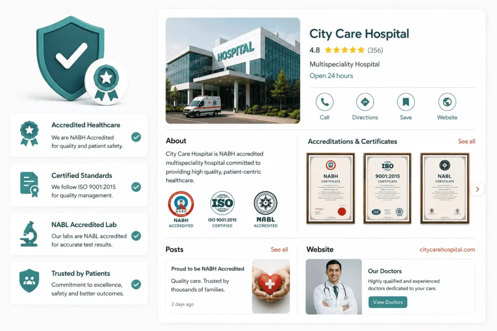 NABH accreditation and trust signals for hospitals on Google Business Profile
