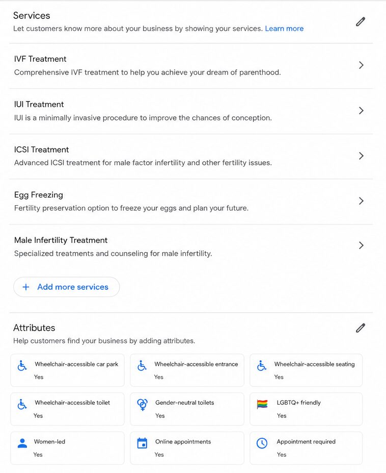Add services and attributes to your Google Business Profile for hospitals and clinics